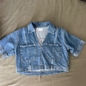 Zara denim short sleeve crop shirt